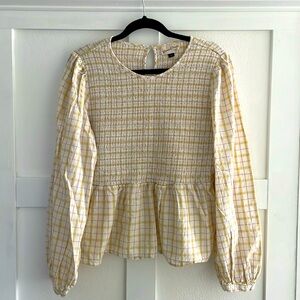 Universal Threads Universal Thread Cream Yellow Smocked Plaid Peplum Blouse XL